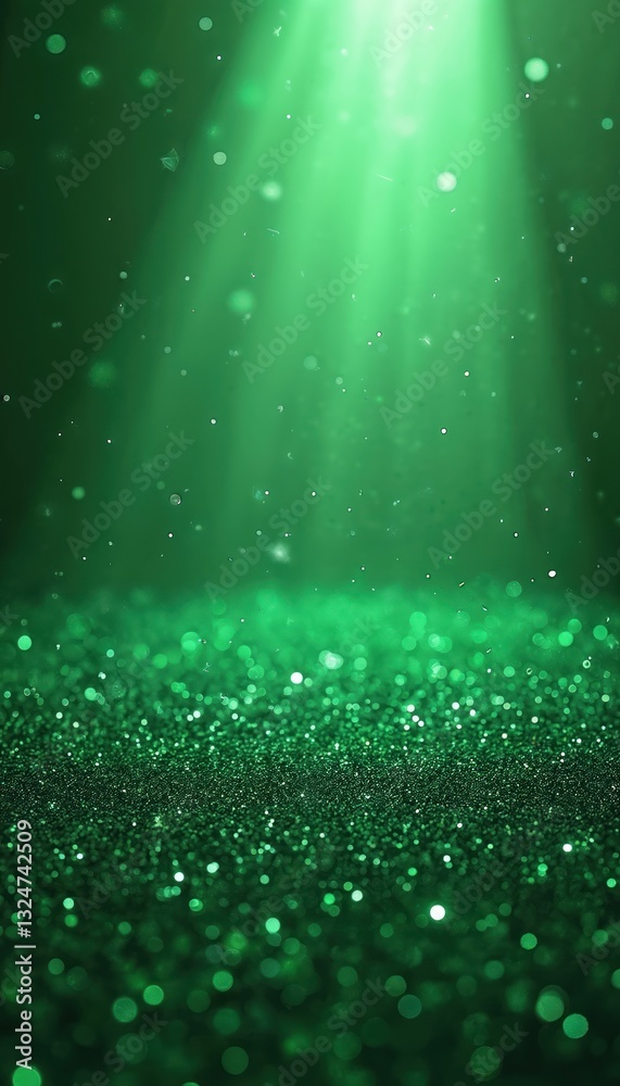 Aufkleber luxury glittering background. green glistering shiny sparkles with light rays, bokeh, gleam effect. 