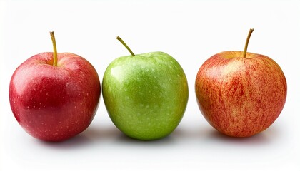 different types of three apples isolated on white background