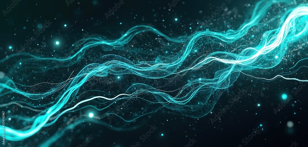 Leinwandbilder digital abstract art featuring flowing lines and bright spots on dark backdrop. graphic design with 