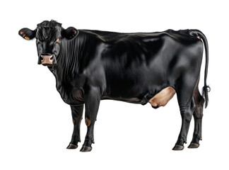 Black angus cow standing with glossy coat, cut out