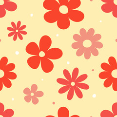 Floral pattern. Red wildflowers on a beige background. Retro design for gift paper, postcards, wallpapers, banners, covers. Vector.