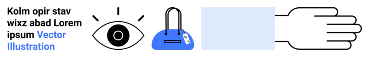 Open eye symbol, lock icon, hand gesture, and placeholder text. Ideal for security themes, user interface design, privacy protection, accessibility, visual recognition surveillance systems digital