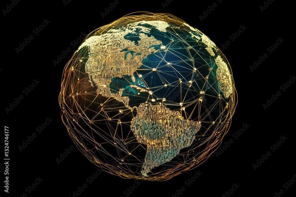  visual representation of a globe with interconnected data processing network showcasing global conne