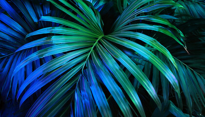 Neon chrome tropical leaves
