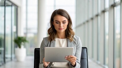 Empowered Woman Entrepreneur: Digital Strategy, Success, Technology, Innovation, Future, Business, Tablet, Confident, Modern, Professional, Leadership, Management, Working, Smart,           