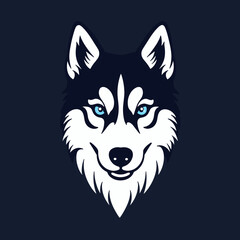 Stylized husky face logo design with blue eyes, modern branding