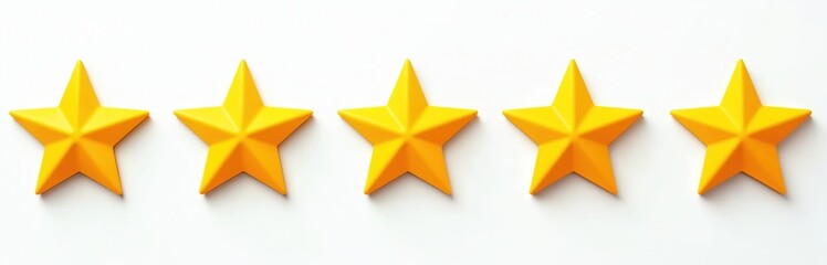 Fototapeta premium Five golden stars isolated on white background. Best user rating, positive feedback concept, customer choice. Hotel rank. Top service. Success symbol, victory sign. Low poly style illustration for