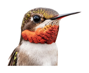 Vibrant close-up of a colorful hummingbird with bright plumage, cut out