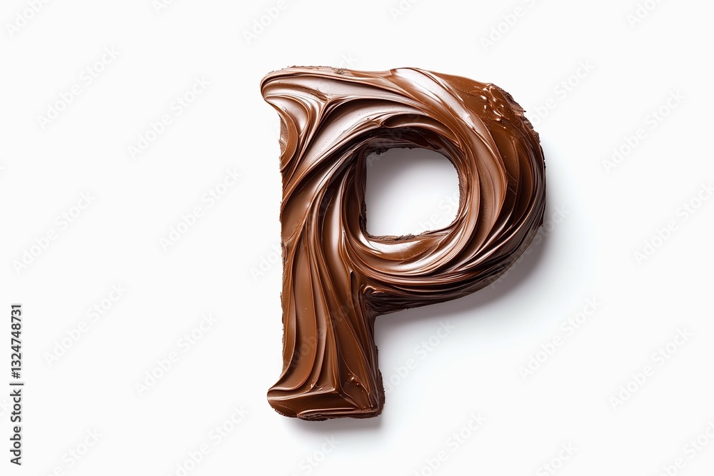 Fototapete letter p designed with flowing cocoa texture isolated on white background
