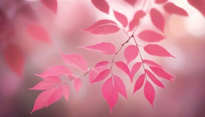 Close-up shot of pink leaves with a bokeh effect, the leaves are a vibrant pink color, and they are the main focus of the image, the background is blurred, creating a soft and dreamy effect
