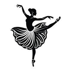 Ballerina girl design Vector, black silhouette of a cute girl, Ballerina in a tutu. Silhouette of ballerina on a white background, Ballet dancer silhouette