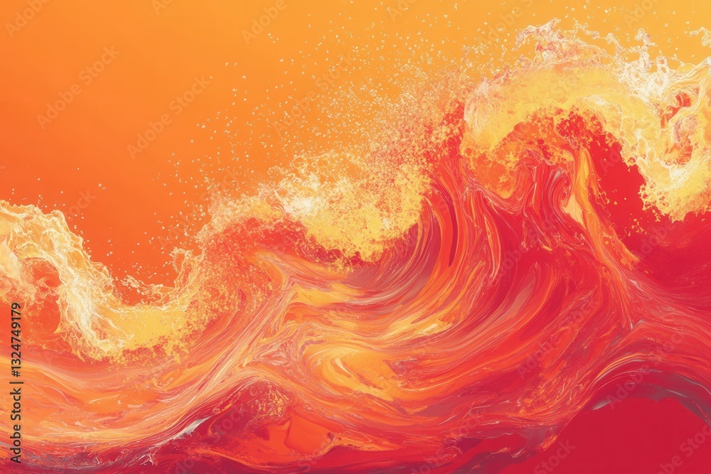 Poster dynamic abstract background featuring energetic red and orange waves flowing gracefully at golden ra