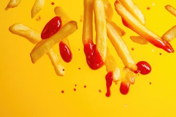 Tasty Flying French Fries in Saucy Motion