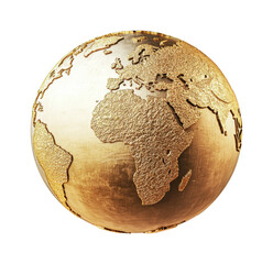 Golden globe featuring detailed relief map of africa, europe, and asia, cut out