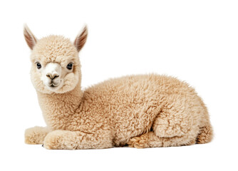 Adorable young alpaca lying down, cut out