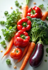 vibrant array fresh vegetables floating gracefully simplistic background captivating visual appeal, asparagus, organic, artichoke, beetroot, bell