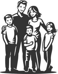Fototapeta premium A cheerful family silhouette vector representing happiness, love, and togetherness. Perfect for family-themed designs, logos, posters, and social campaigns.