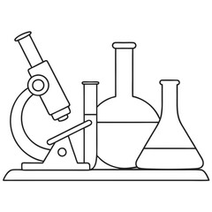 Laboratory Equipment Including Microscope and Beakers on Transparent Background