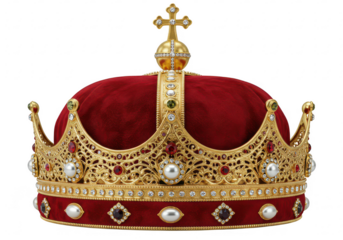 A luxurious royal crown made of polished gold isolated on transparent background