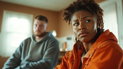 A striking portrait of two women engaged in a serious conversation, capturing emotional expressions, which emphasizes the dynamics of relationships and communication in life.