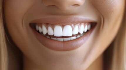 Fototapeta premium Bright smile showcases perfect teeth and healthy gums during a sunny day outdoors, highlighting oral care and confidence