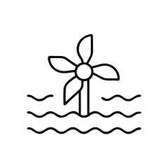 Line art of a water turbine generating renewable energy from ocean waves.