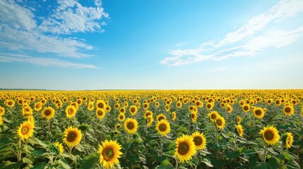 Fototapeta premium A breathtaking vista of a vast sunflower field under a bright summer sky