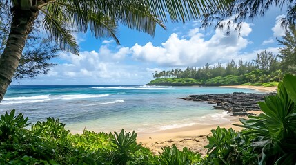 tropical beach with palm trees