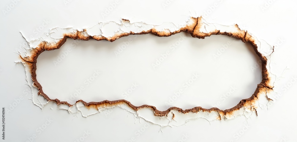 Poster burnt hole in white paper background creating frame. brown scorched edges, detailed paper texture, b
