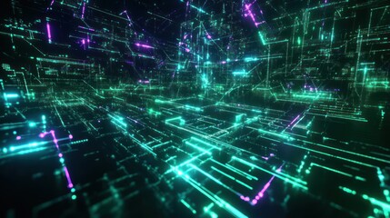 Obraz premium Abstract Neon Cityscape of Interconnected Lines