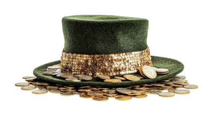 Green hat with gold coins, cut out