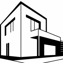Modern Box House Silhouette – Minimal Black and White Architectural Vector