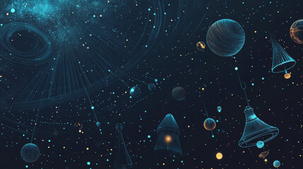 Abstract image of a Handbell in the form of a starry sky or space, consisting of points, lines, and shapes in the form of planets, stars and the universe. Vector wireframe concept.