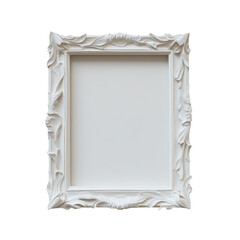 Ornate Empty Frame: A detailed shot of a white, elaborately carved frame, exuding elegance and artistic flair, is presented. The frame has a classical design with a recessed center
