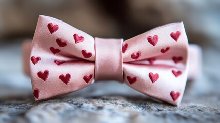 Light pink bow tie with a playful red heart pattern. Perfect for adding a touch of love and whimsy to any outfit or special occasion