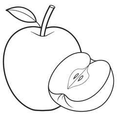 Apple and Sliced Apple Line Drawing - Fresh and Healthy Fruit Illustration