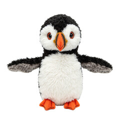 Fototapeta premium A charming plush puffin toy with black and white fur orange feet and a cute stitched expression perfect for bird lovers of all ages