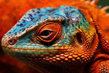 Fototapeta premium Close-up of a Lizard's Head with Vibrant Colors and Intricate Scales