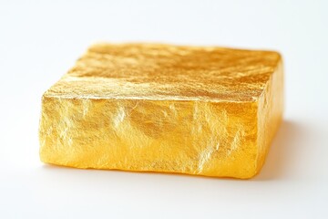 A close-up of a gold bar, showcasing its rough, textured surface and rich, lustrous color.