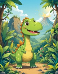 Naklejka premium cartoon dinosaur vector design for kids book cover 