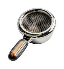 Stainless steel fine mesh tea strainer with black handle, cut out