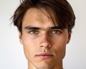 Fototapeta premium Close Up Portrait of a 40 Year Old Slavic Man with Brown Hair and Dark Green Eyes