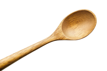 Crafted wooden spoon resting on a clean surface, showcasing natural texture and craftsmanship isolated on transparent background