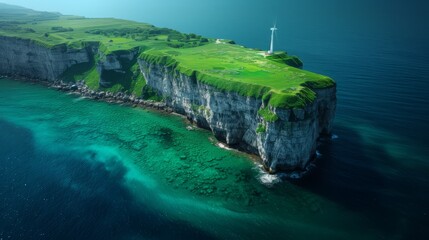 Scenic Coastal Landscape with a Tall Lighthouse Standing on a Dramatic Seaside Cliff