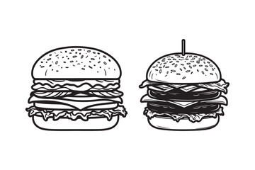 Hand-Drawn Burger Illustration Black and White Fast Food Art