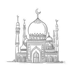 Eid Mubarak Doodle Illustration with Crescent Moon, Lanterns, and Islamic Ornaments