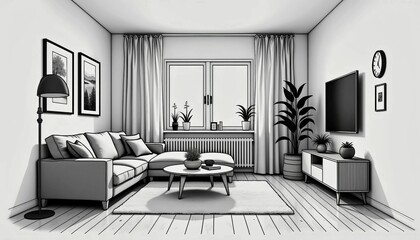 Modern Minimalist Living Room Interior Design in Black and White