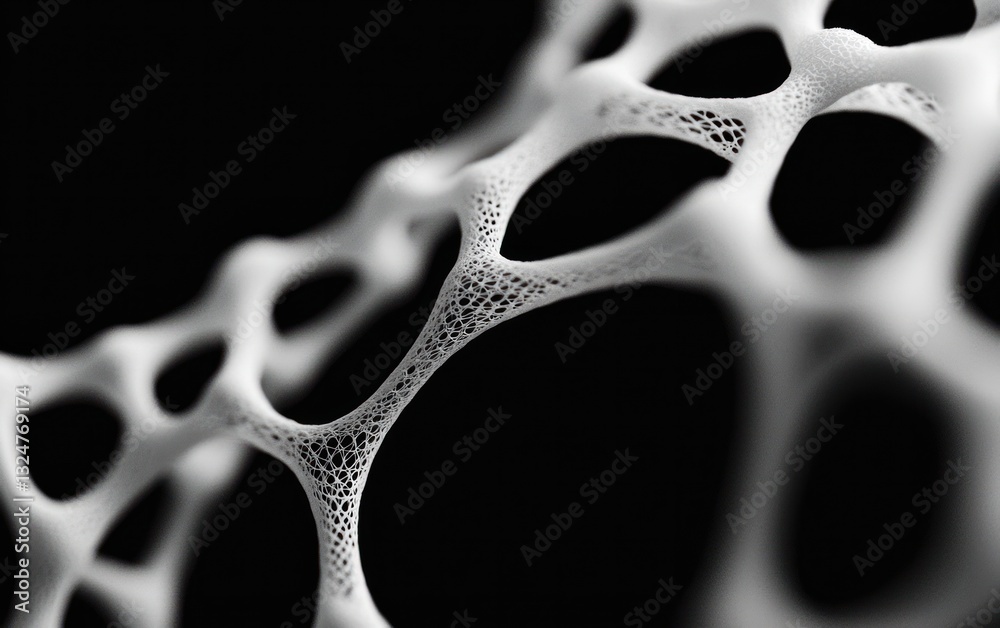 Poster abstract grayscale image of a porous network structure