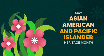 Asian American and Pacific Islander Heritage Month. Background design with flower illustration and zig-zang line patterns for greetings in May, campaigns, ads