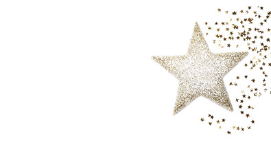 Obraz premium Golden Glitter Star with Sparkling Confetti Trail - Festive Holiday Decoration on Transparent Background